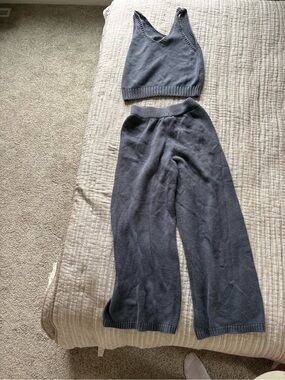 Sleeveless Knit Jumpsuit Set - Navy